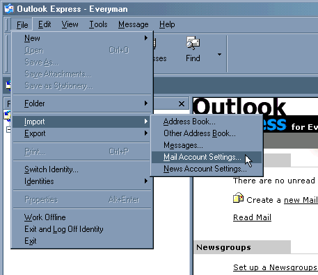 add an email account to Outlook Express